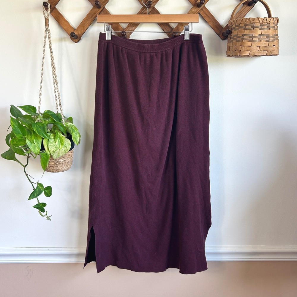 Vintage Talbots Womens Medium Burgundy Heather Cotton Knit Maxi Skirt Side Slit